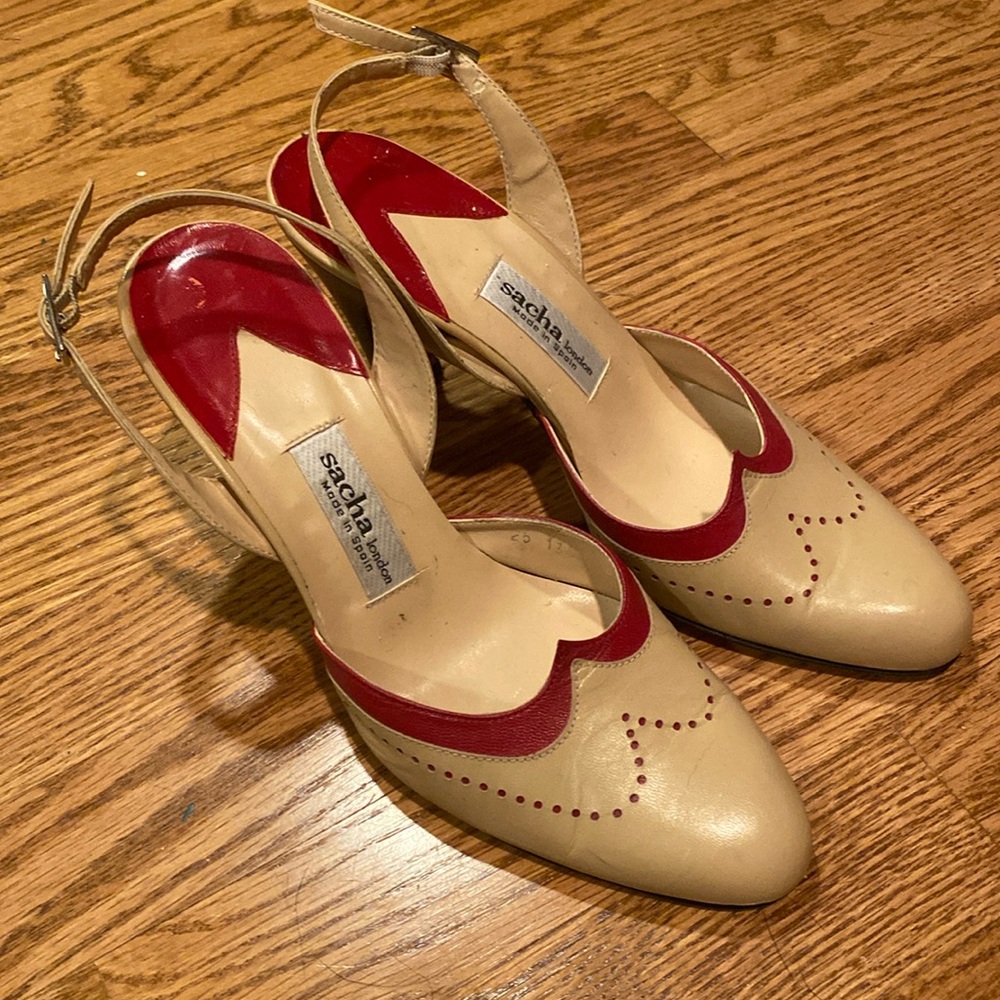 Sacha London red and beige sling back heels